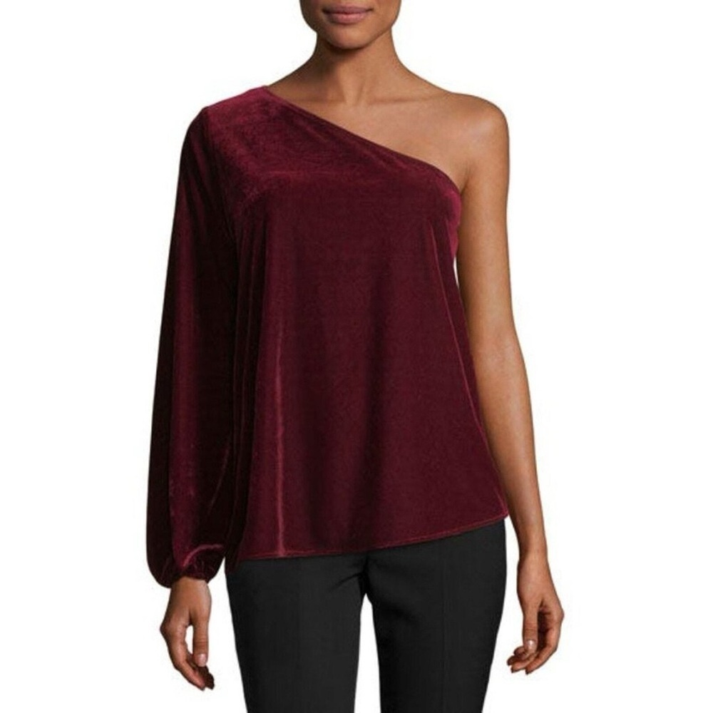 Ramy Brook Velvet Kanye One Shoulder Top Mahogany Red